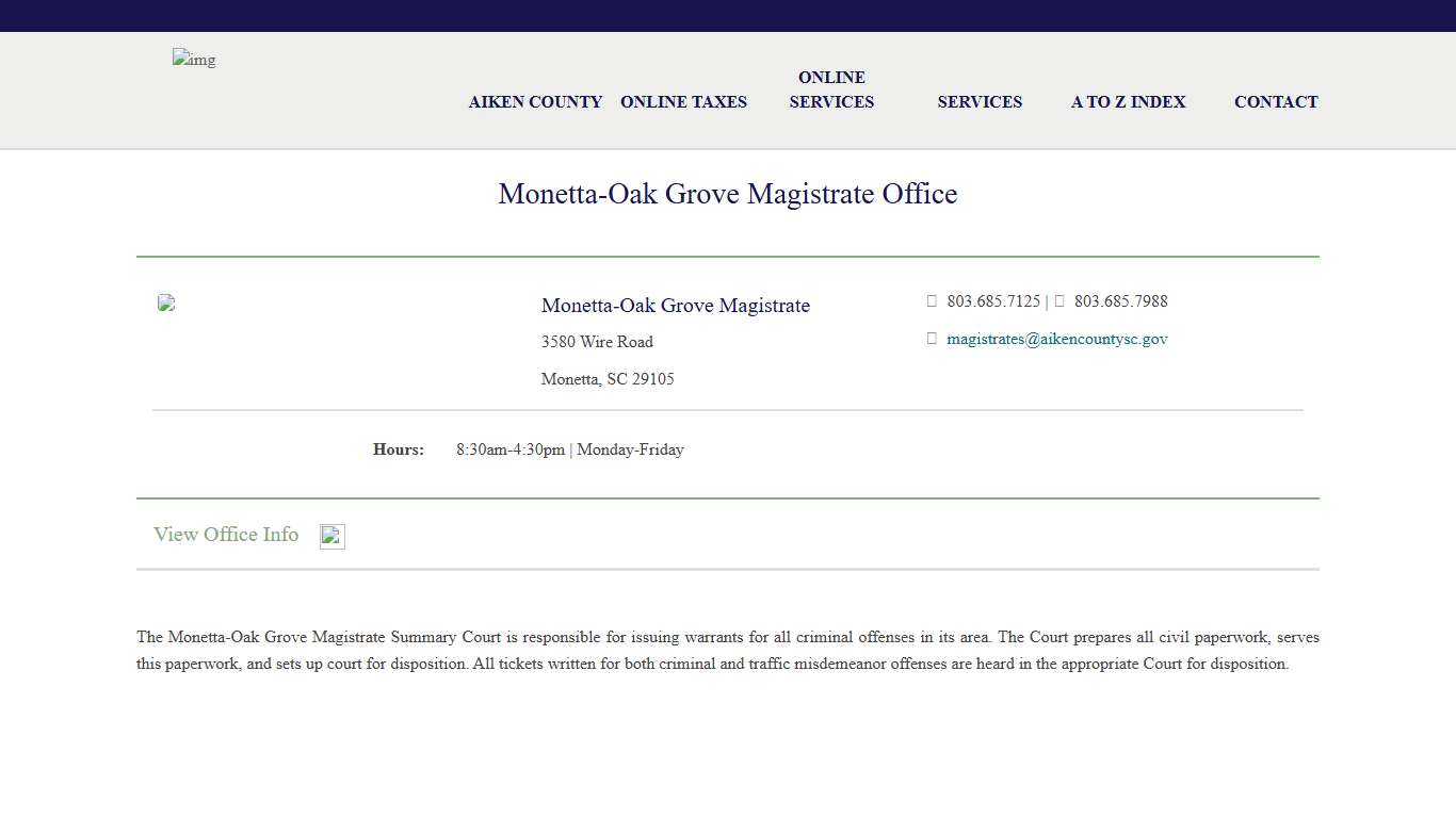 Monetta-Oak Grove Magistrate Office