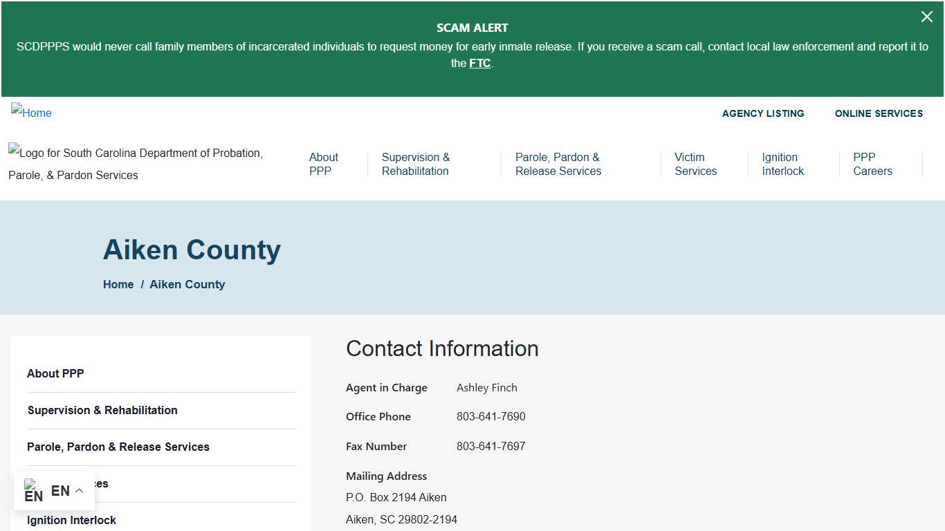 Aiken County South Carolina Department of Probation, Parole and Pardon Services